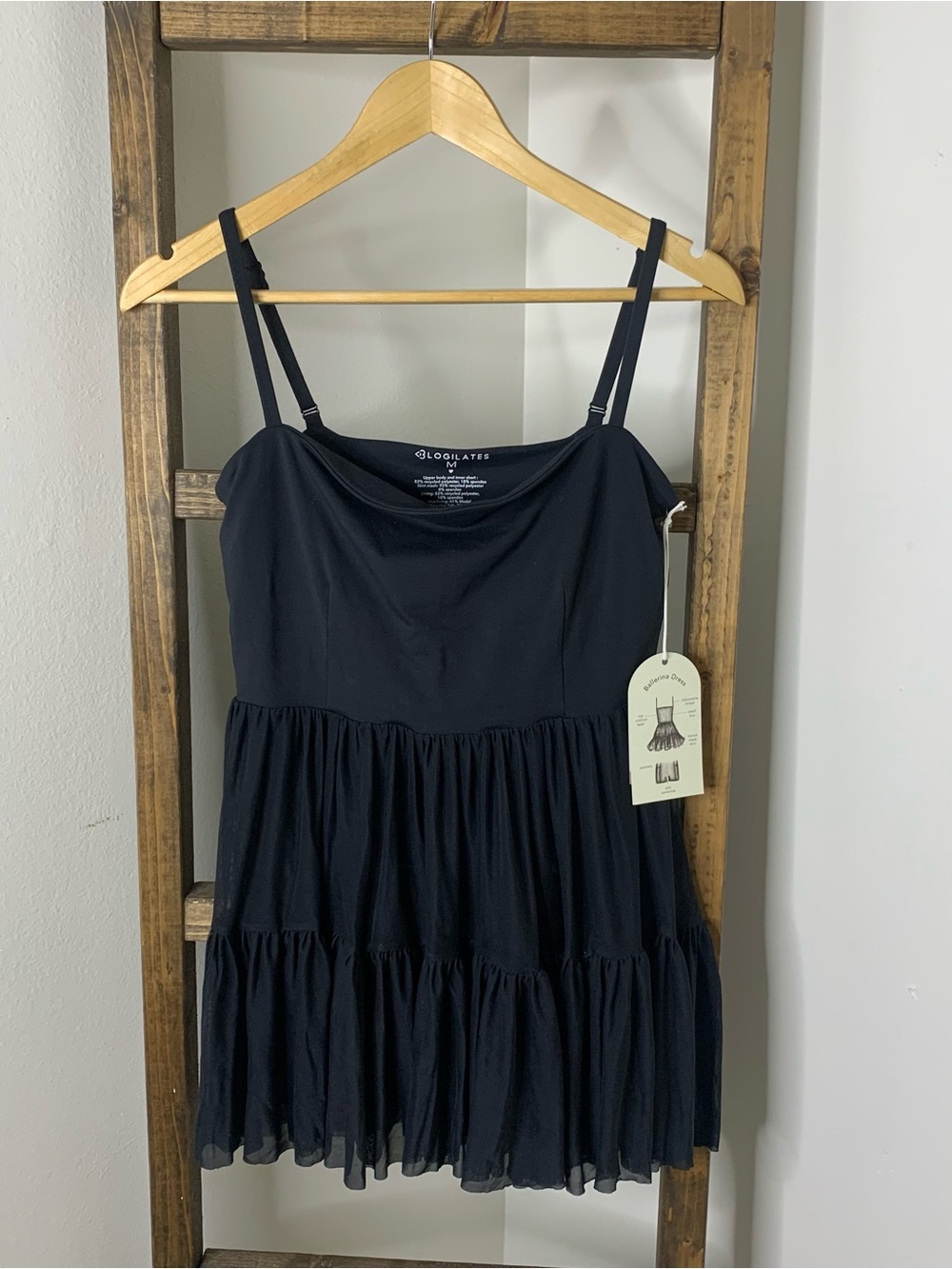 Logilates Ballerina Black Tiered Spaghetti Strap Dress Size M